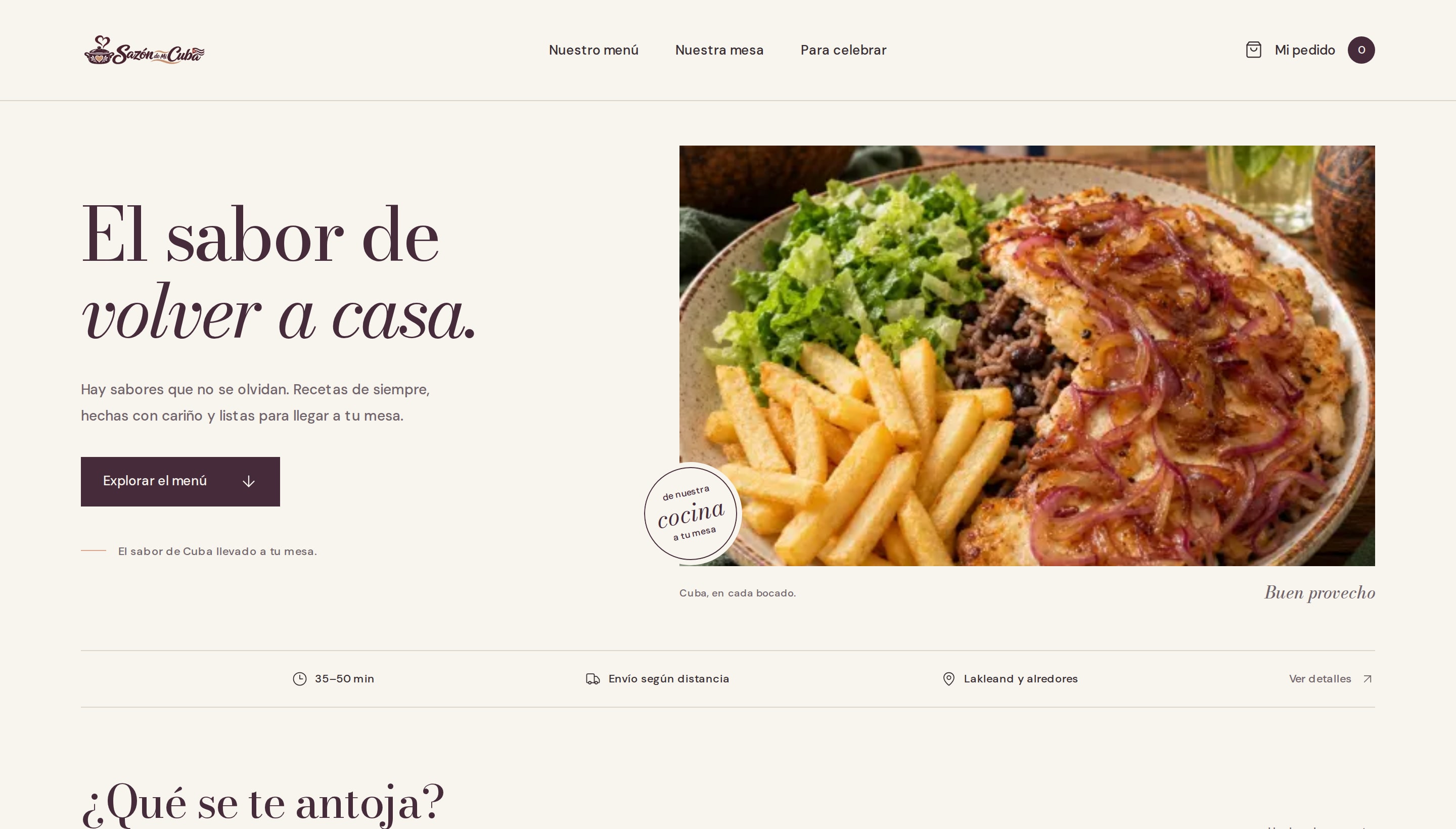 Sazón de Mi Cuba website: Cuban home cooking, menu and ordering